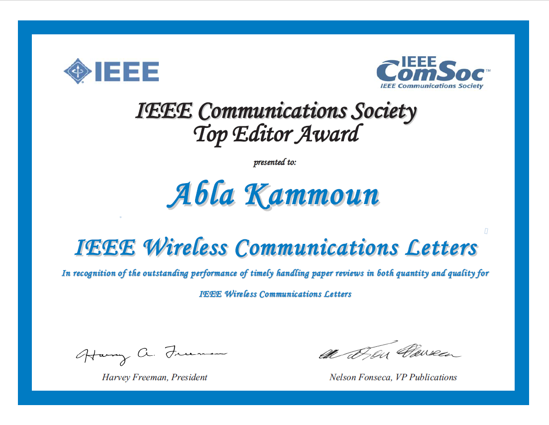 KAUST CEMSE Abla Kammoun Receives IEEE Wireless Communication Letters Award