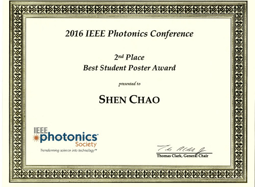 KAUST CEMSE EE Photonics Chao Shen IPC 2016 Poster Awards Certificate