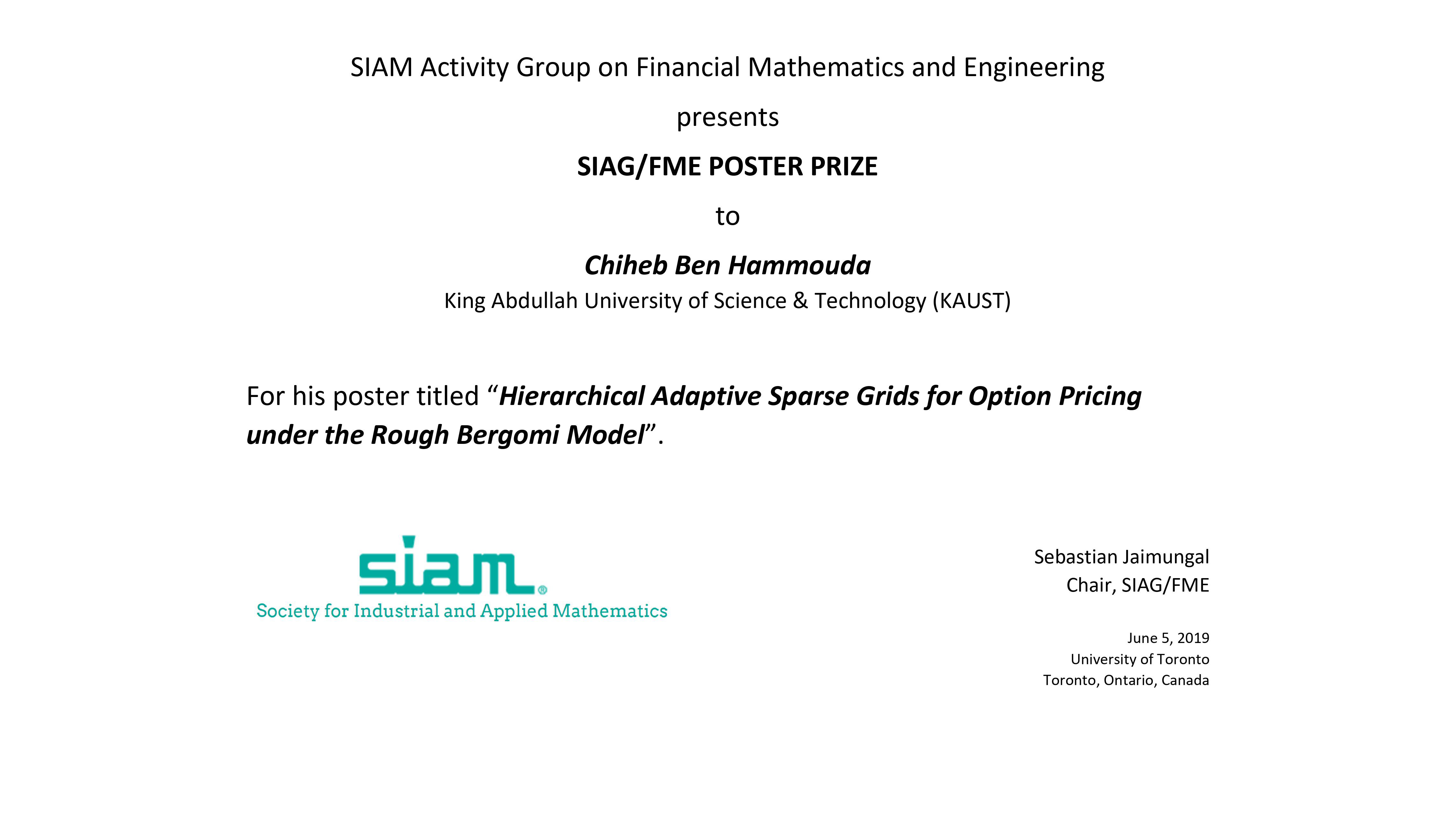 KAUST CEMSE AMCS STOCHNUM SIAG FME Poster Prize
