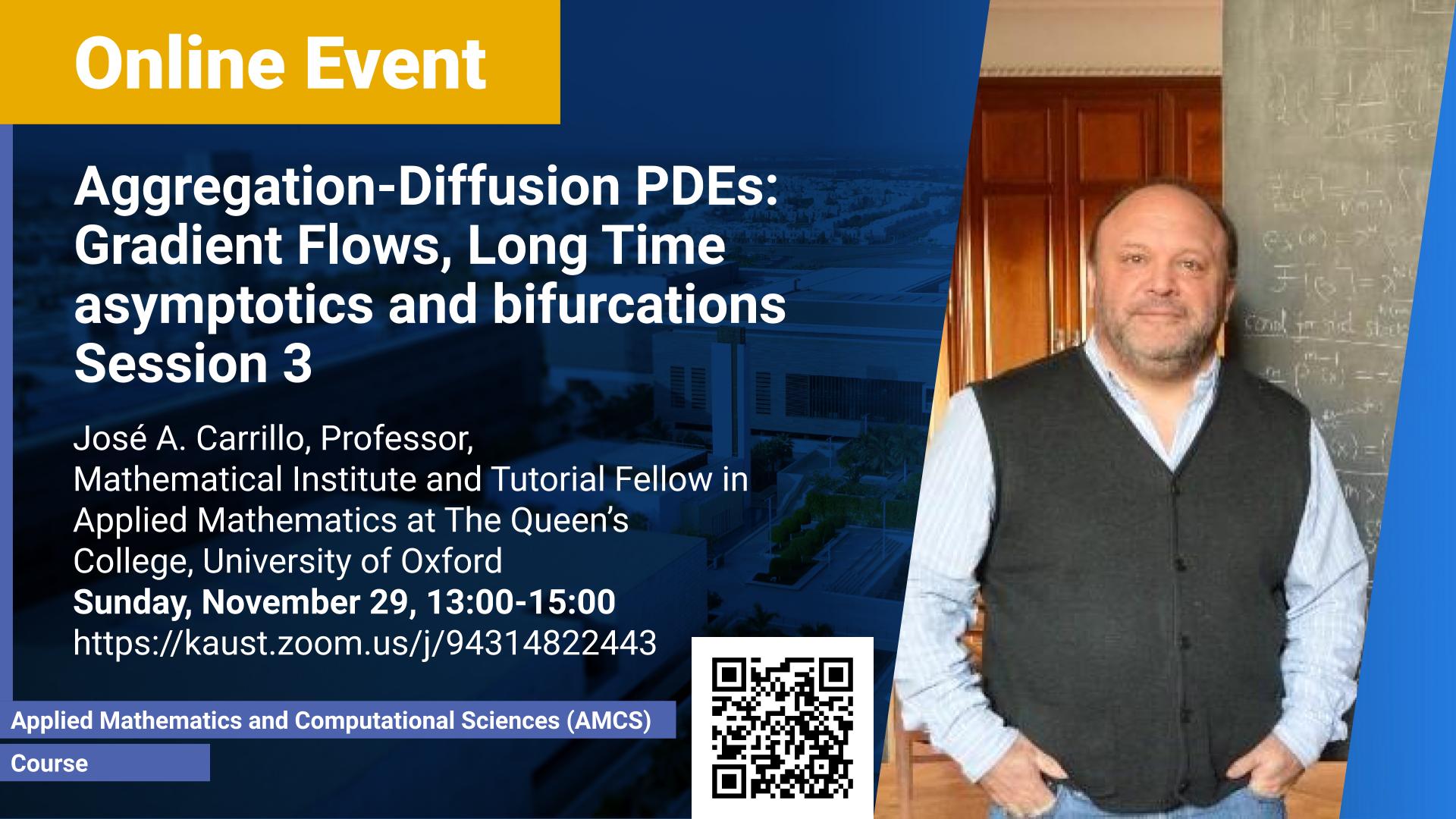 KAUST CEMSE AMCS Jose Carrillo Aggregation Diffusion PDEs Gradient Flows Long Time asymptotics and bifurcations Session 3