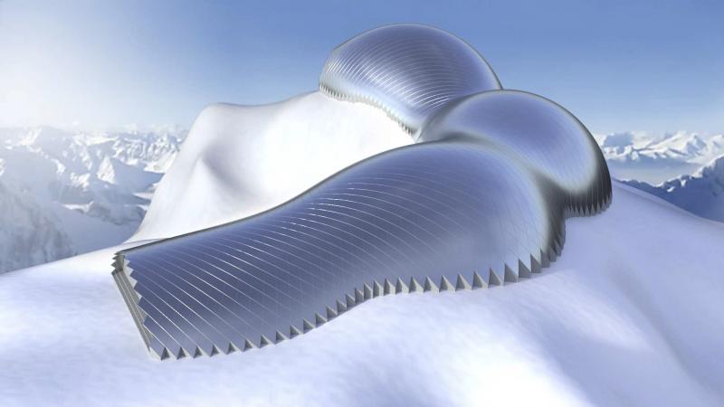 Architectural design of a modern mountain leisure and tourism center.