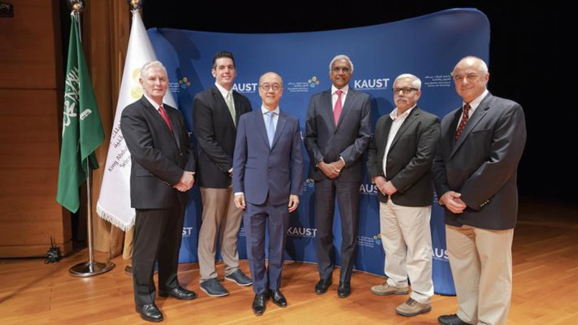 KAUST President Dr. Tony Chan (third from left) welcomed new master's degree and Ph.D. students to campus on September 4 at the ninth academic Convocation ceremony. Photo by Andrea Bachofen-Echt.