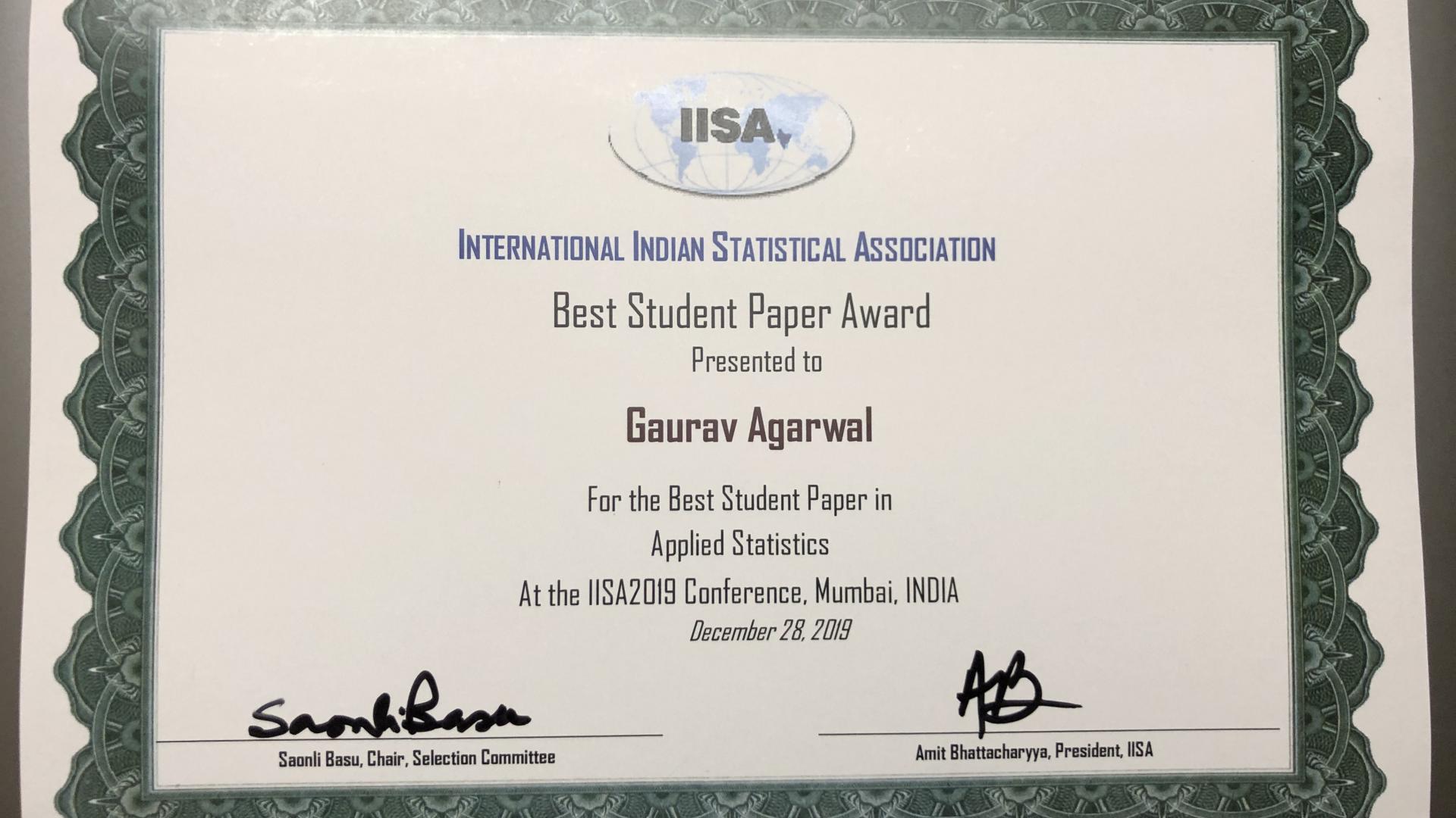 KAUST CEMSE ES STAT AMCS IISA Best Student Paper Award